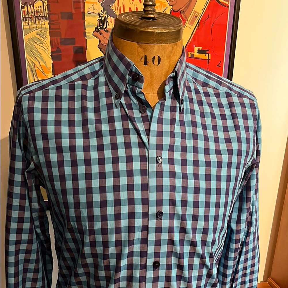 Eton Blue and Black Casual Button Down Shirt